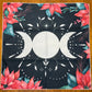 Altar Cloth - Black - Gray Triple Moon, Red Flowers, Pointsettias