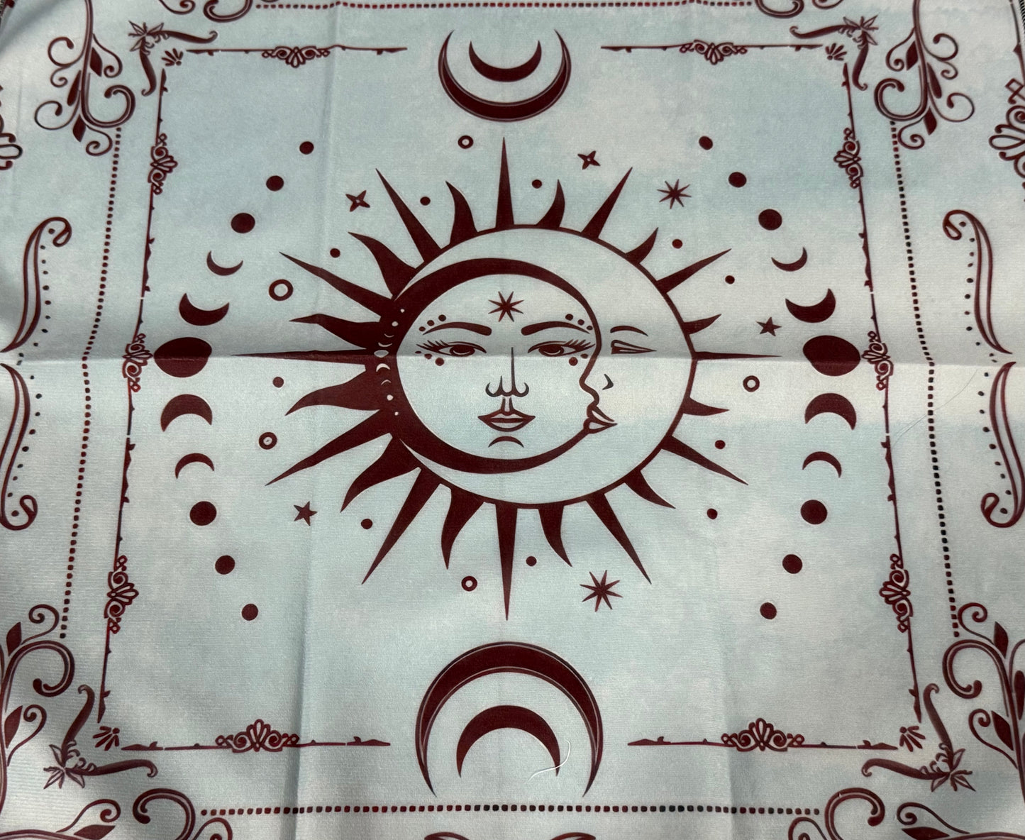 Altar Cloth Suede light blue & brown - moon, sun and moon phases