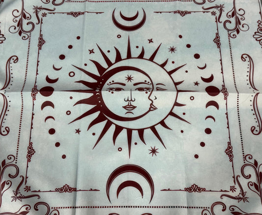 Altar Cloth Suede light blue & brown - moon, sun and moon phases