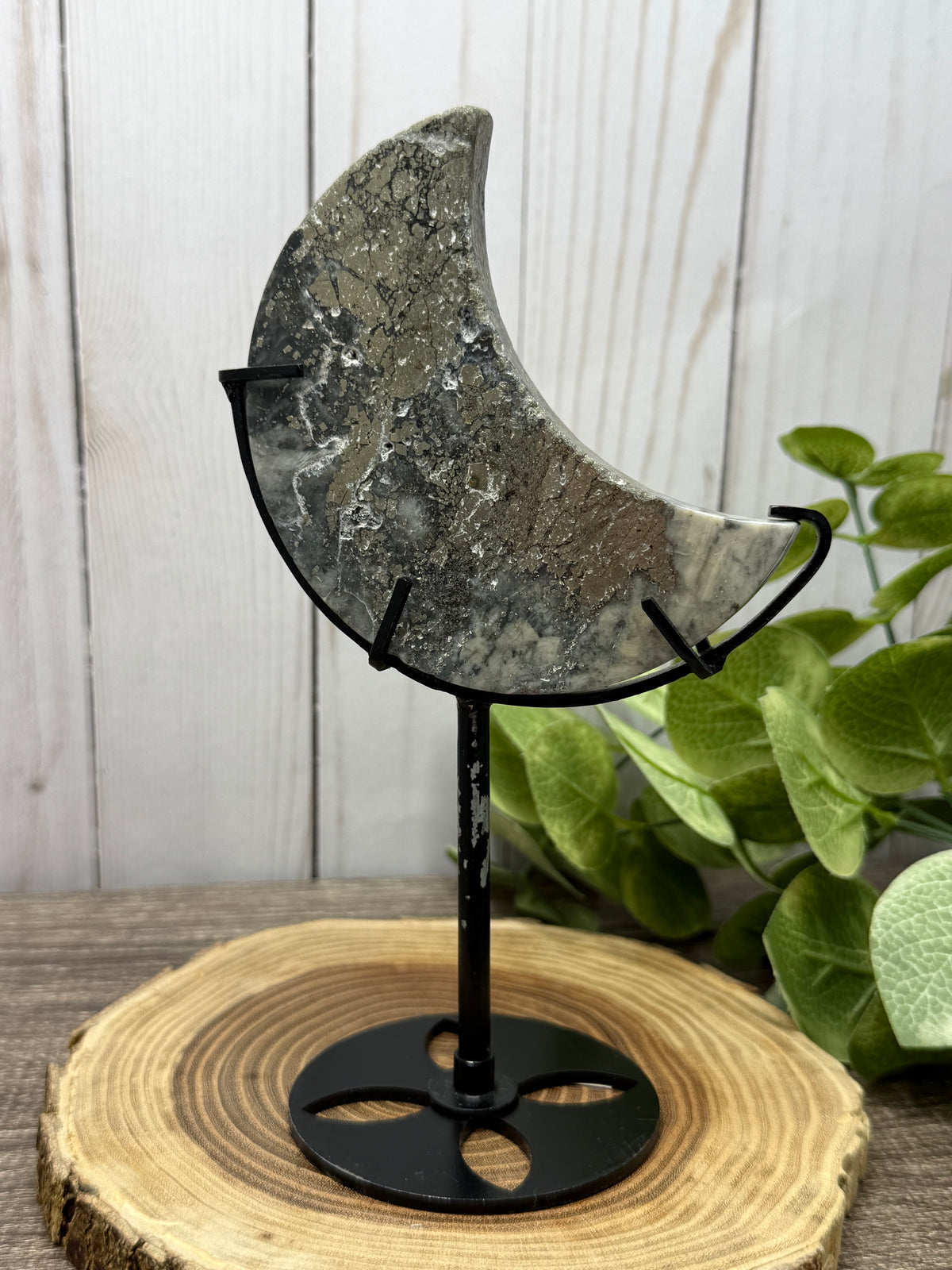 Agate and Pyrite Moon on Stand 46A