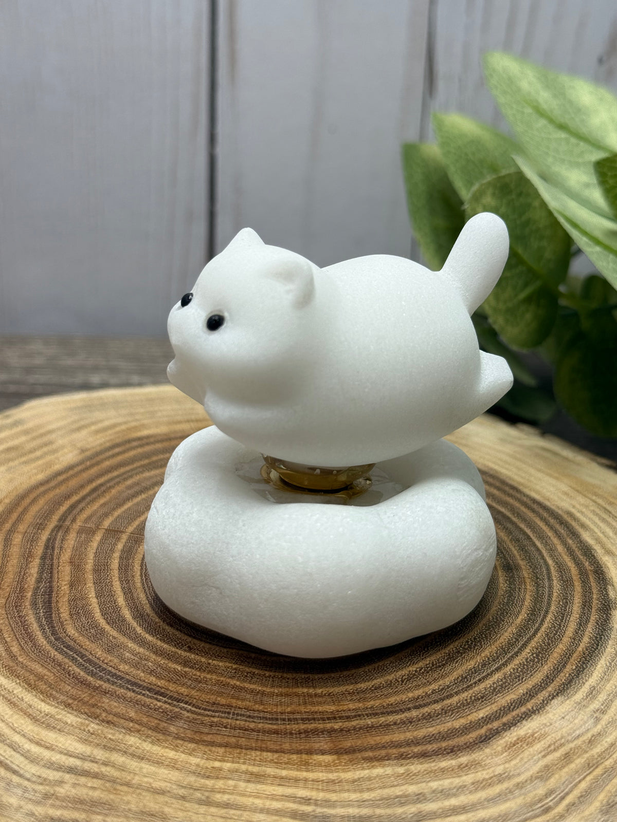 Cat Carvings - White Jade on Cloud That Spins