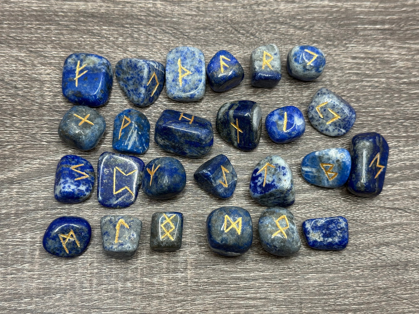 Lapis Lazuli Gemstone Rune Engraved Elder Futhark Lettering