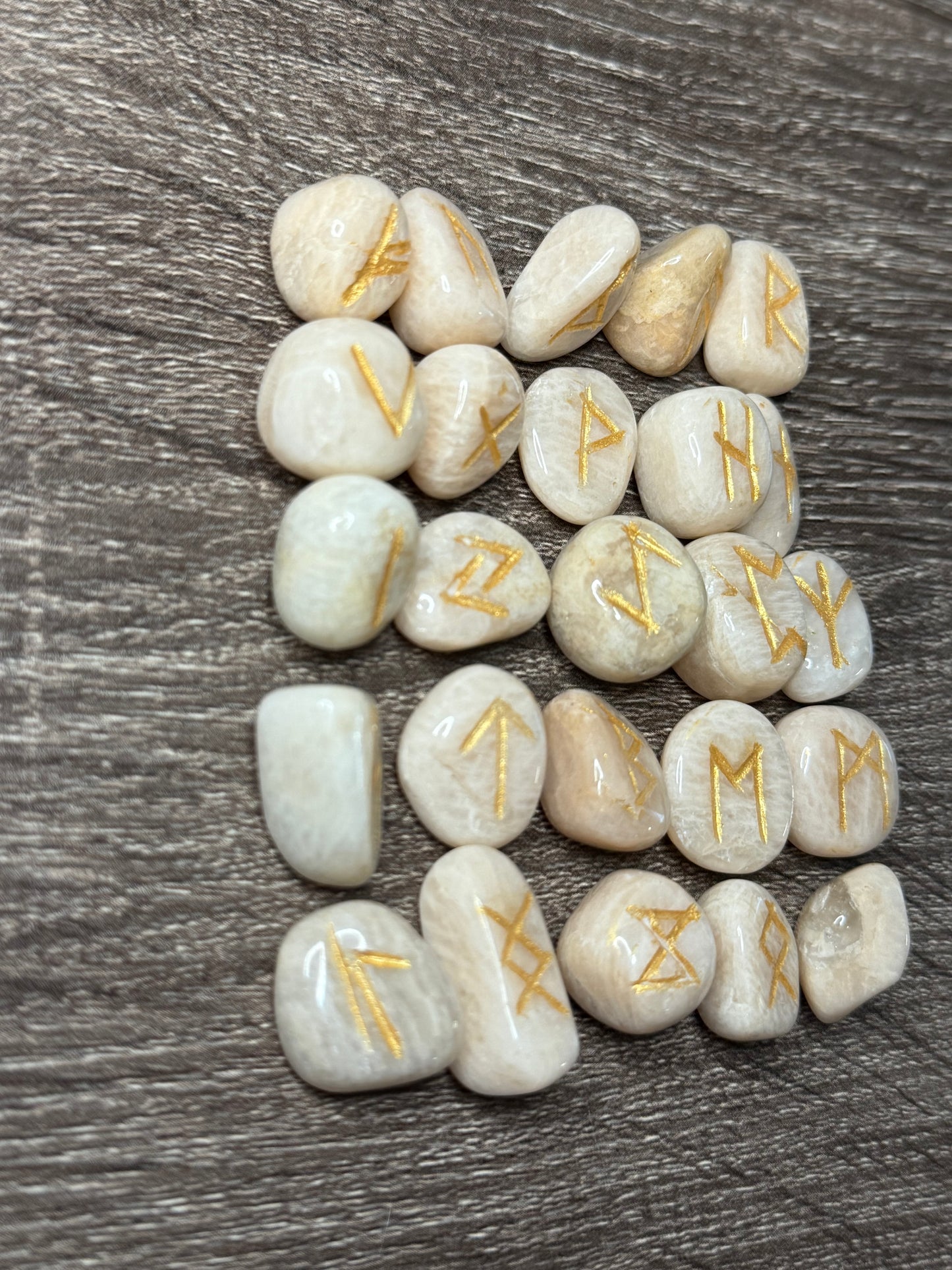 Peach Moonstone Rune Stones Set #2 Crystal with Elder Futhark Letterings