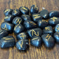 Black Obsidian Rune Stones Set Crystal with Elder Futhark Letterings