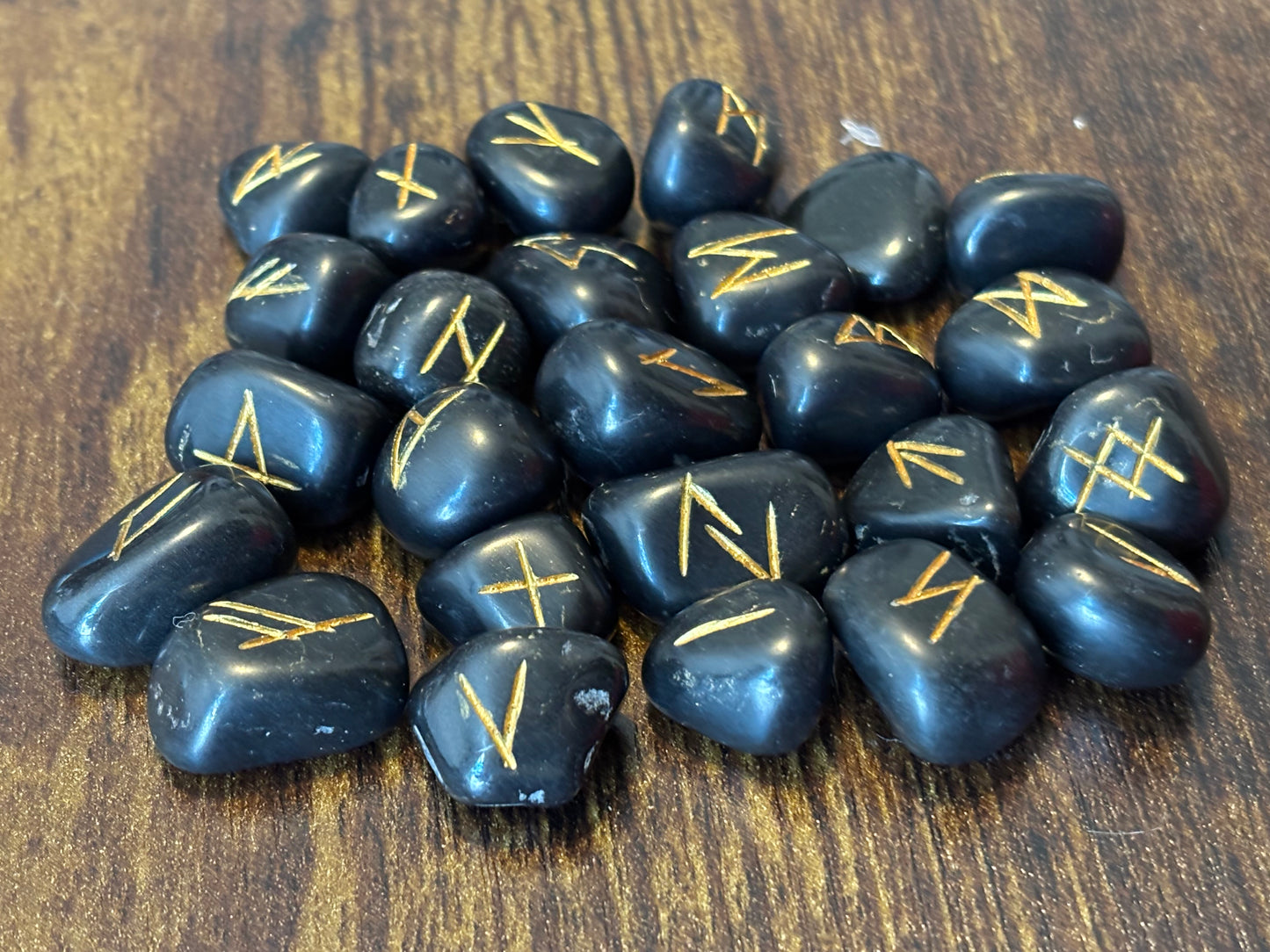 Black Obsidian Rune Stones Set Crystal with Elder Futhark Letterings