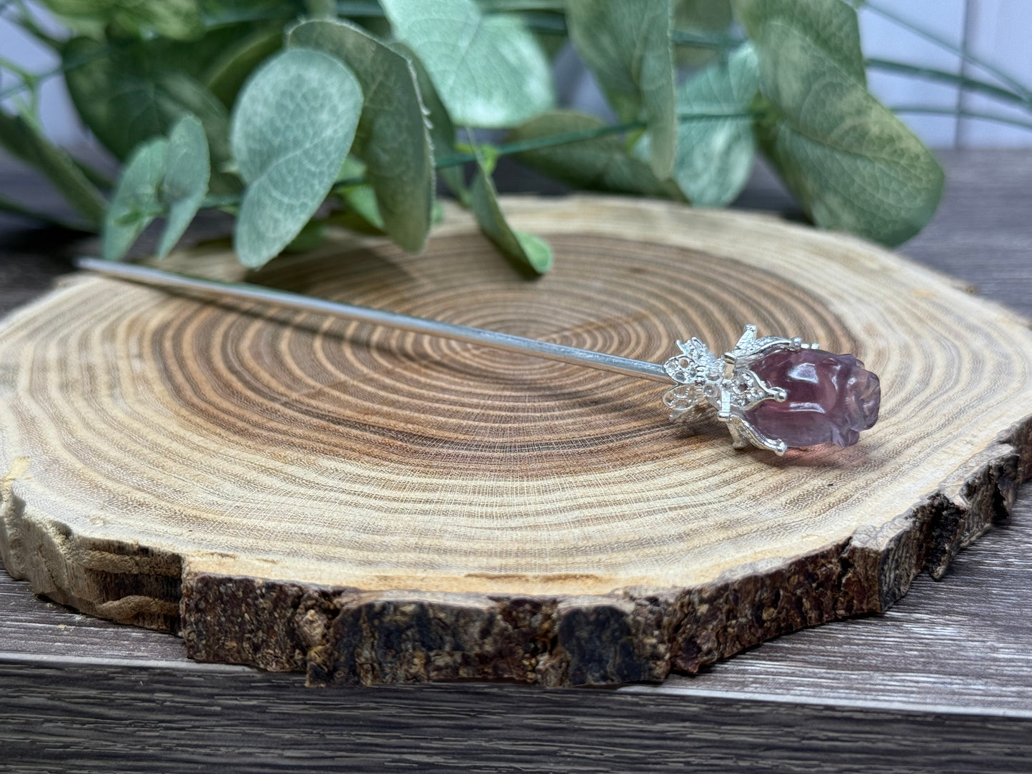 Fluorite Rose Hair Pins