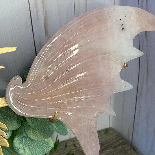 Dragon Wings on Stand - Rose Quartz -X Large