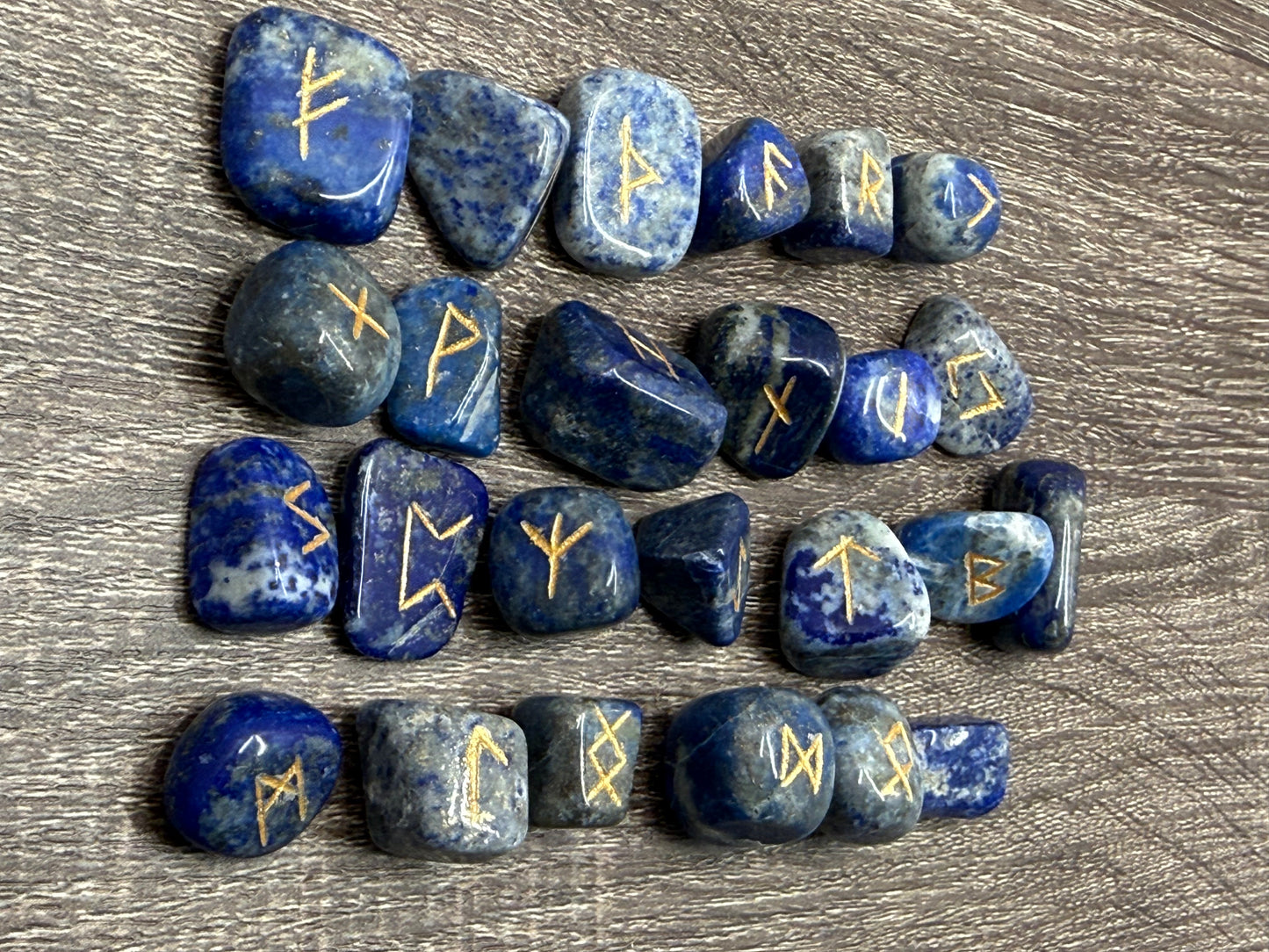 Lapis Lazuli Gemstone Rune Engraved Elder Futhark Lettering