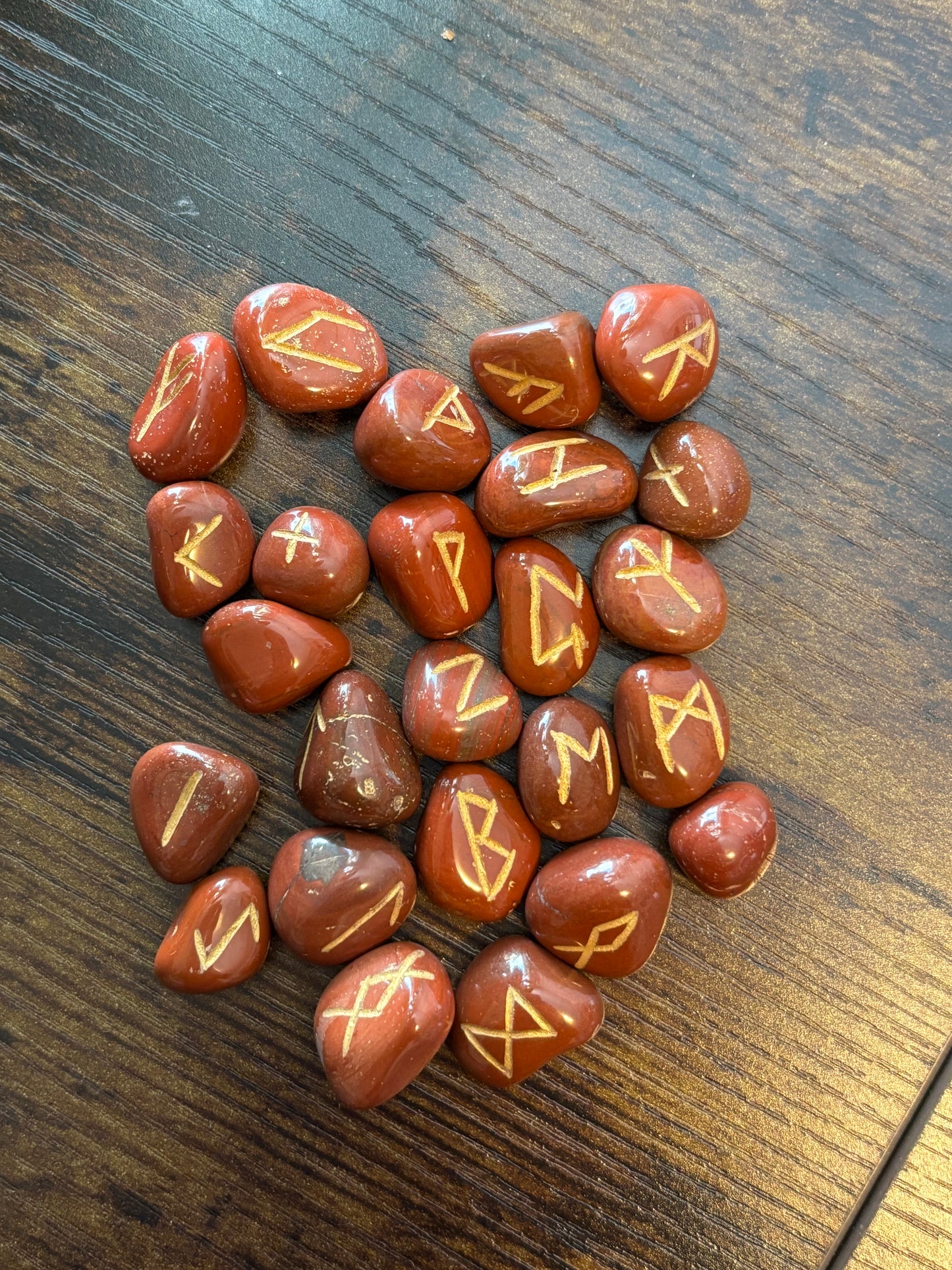 Red Jasper Rune Stones Set Crystal with Elder Futhark Letterings