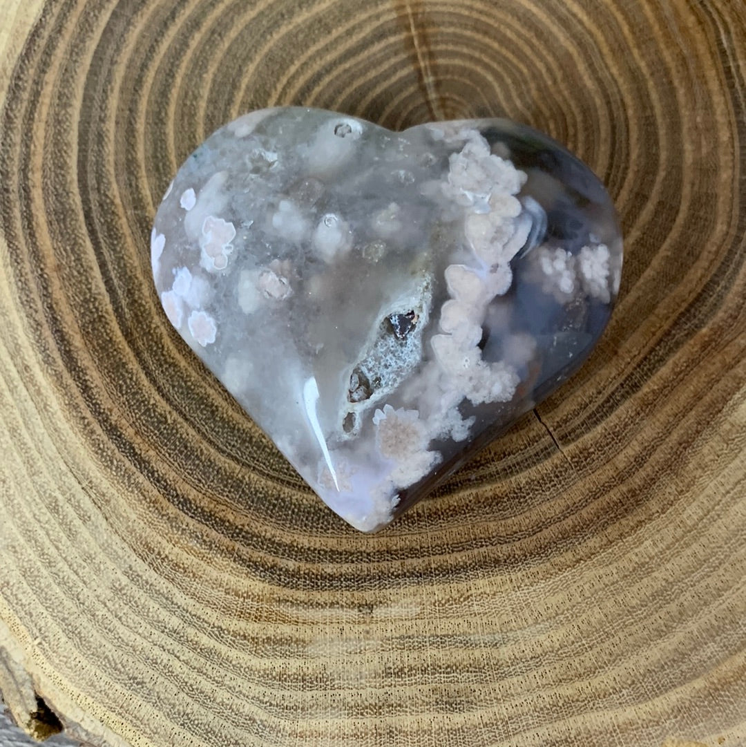 Black Flower Agate Hearts