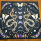 Altar Cloth - black snake, moth, purple moon phase, purple orange flowers