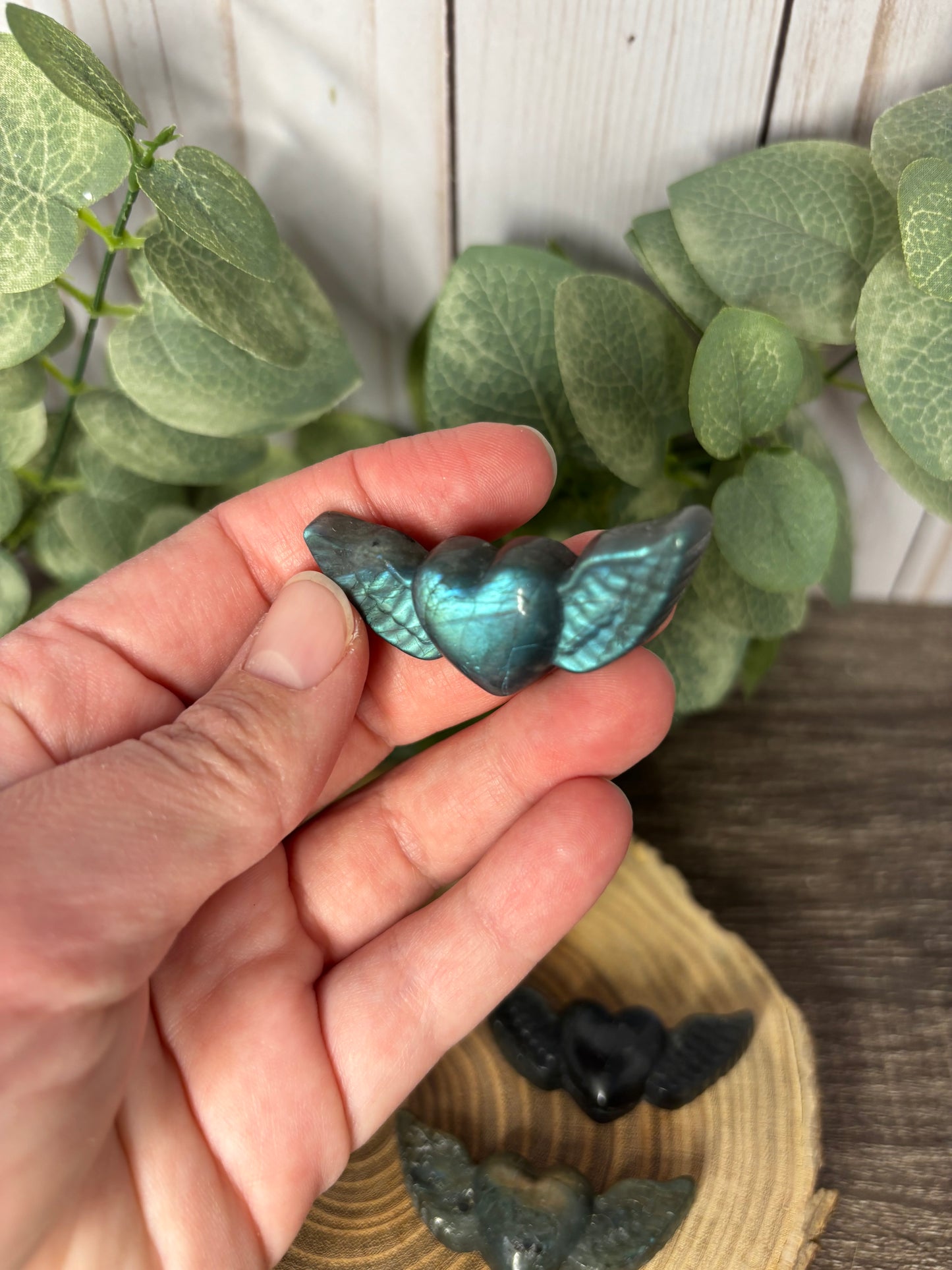 Wing and Heart Labradorite Carving