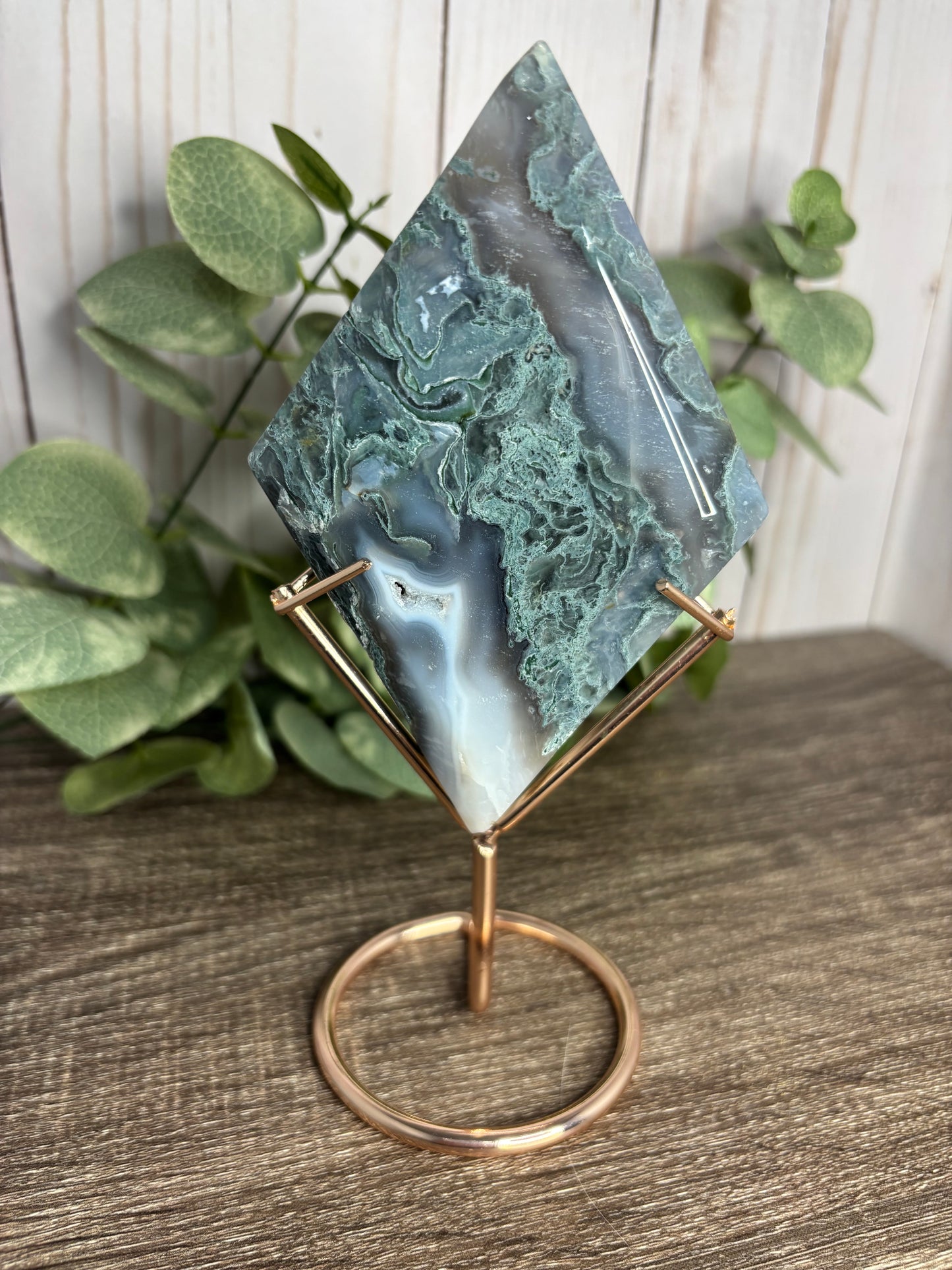 Moss Agate Diamonds with Stand