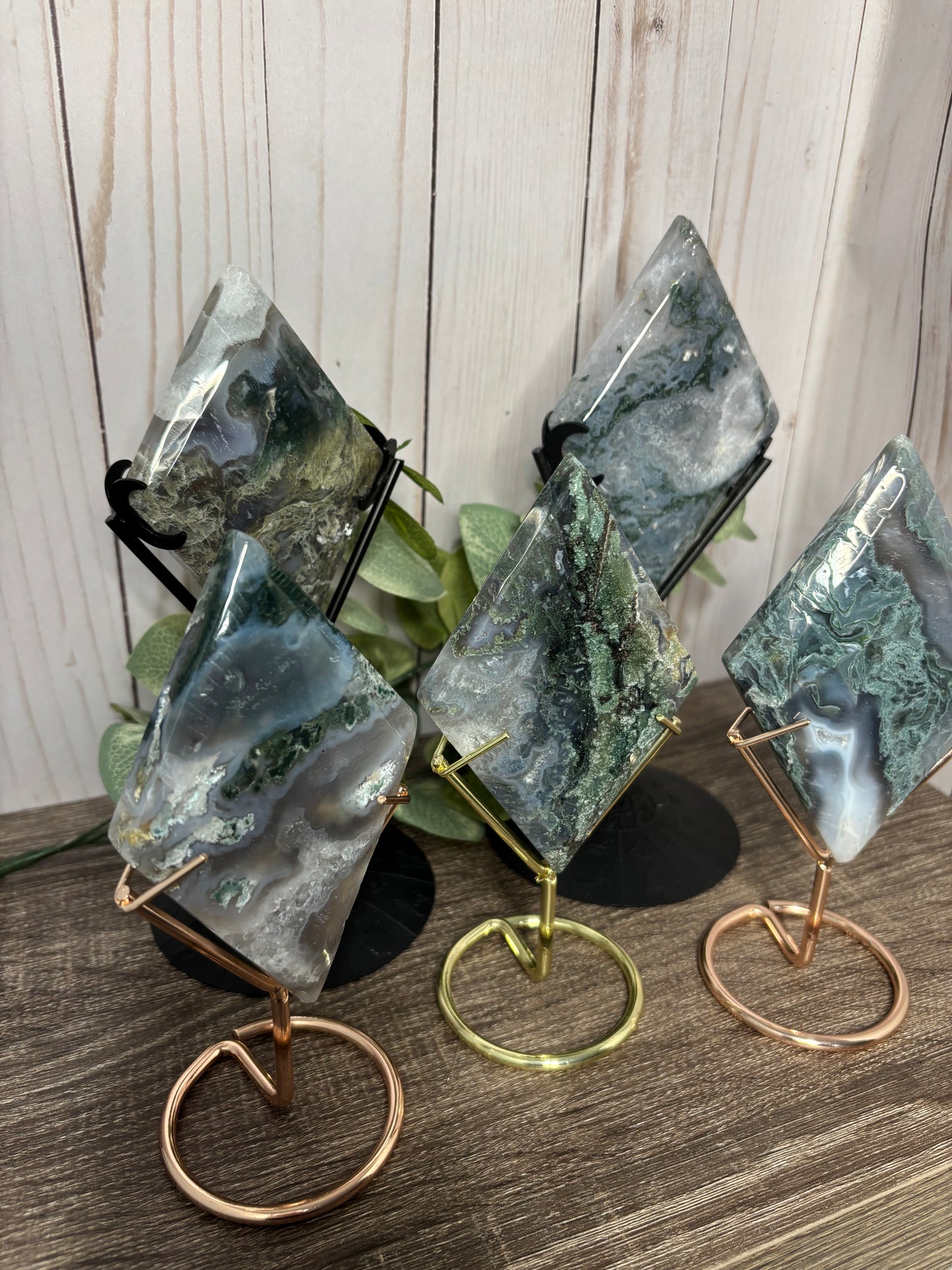 Moss Agate Diamonds with Stand