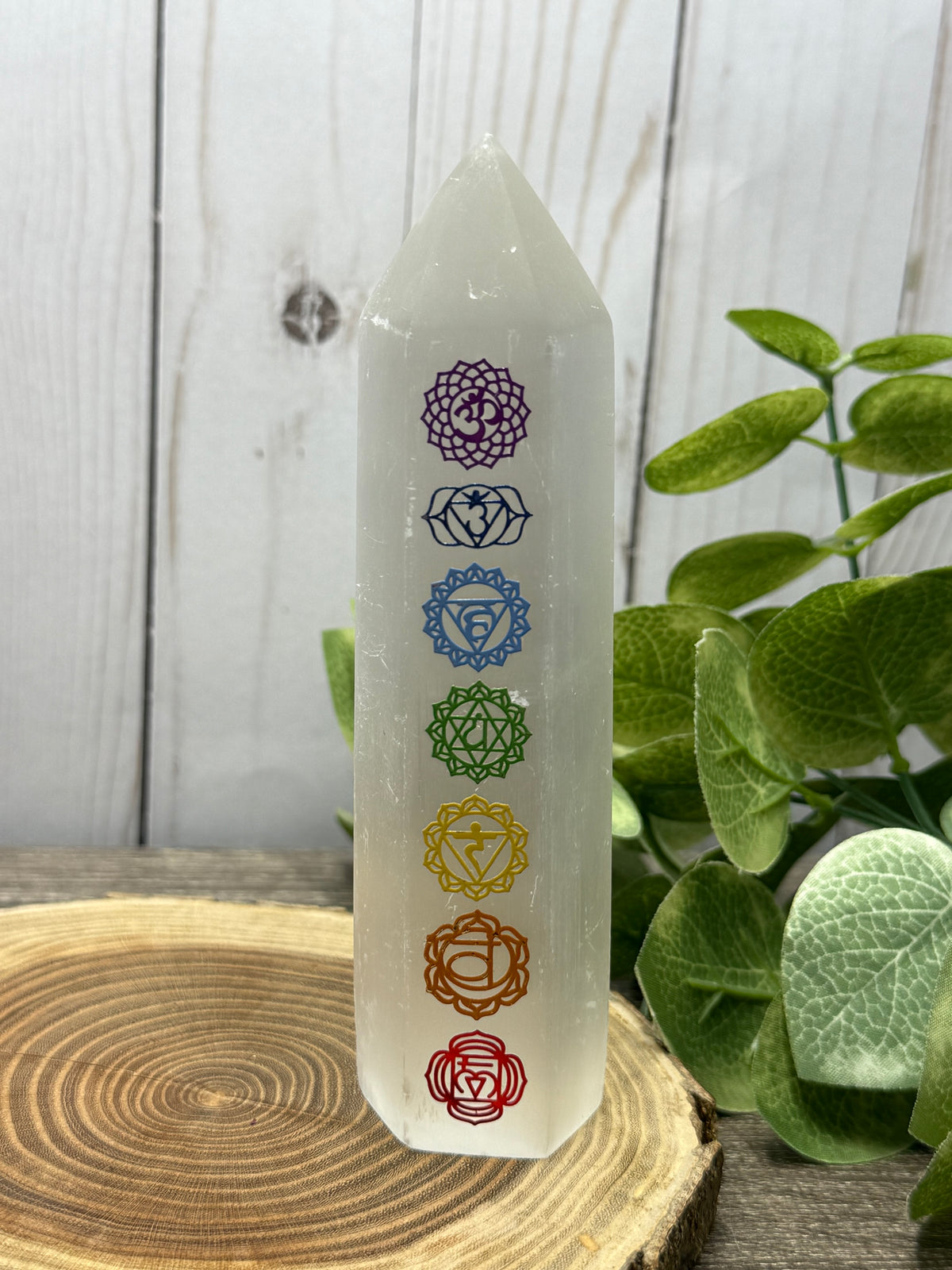 Chakra Carved Selenite Towers