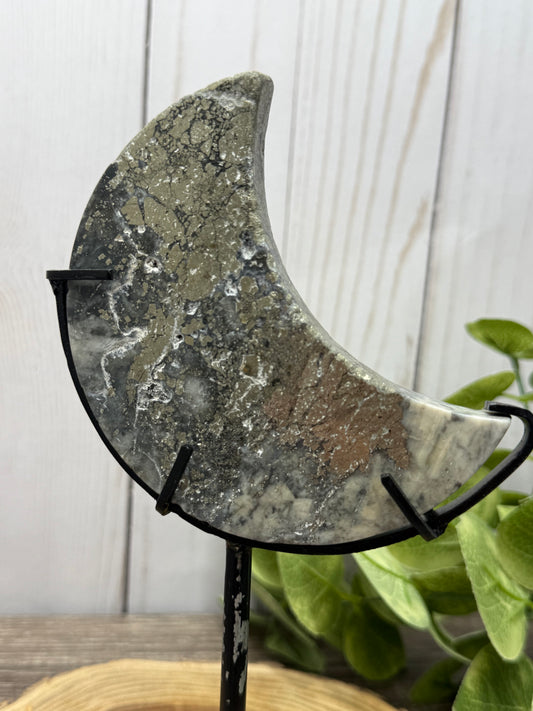 Agate and Pyrite Moon on Stand 46A