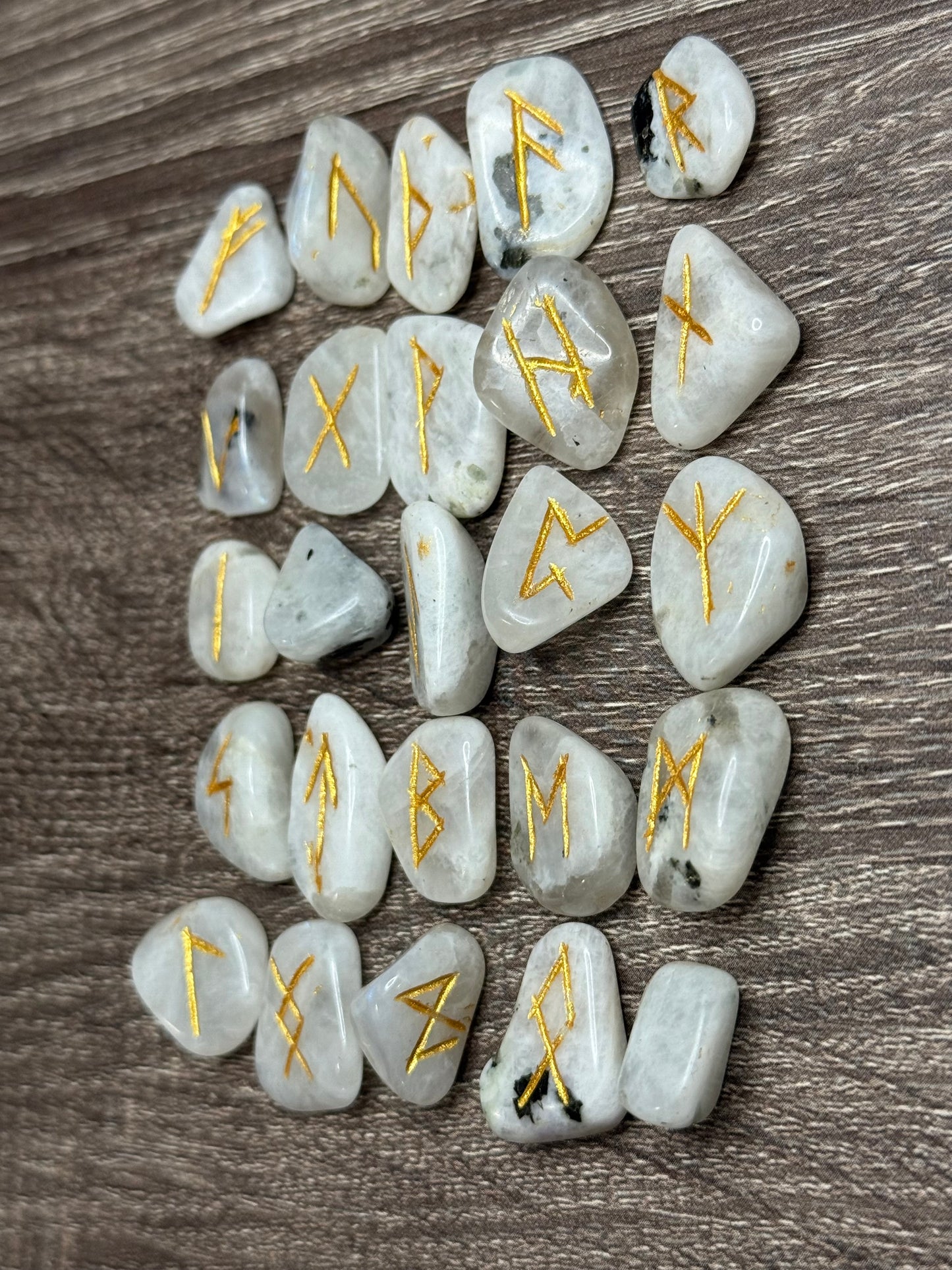 Rainbow Moonstone Rune Stones Set #1 Crystal with Elder Futhark Letterings