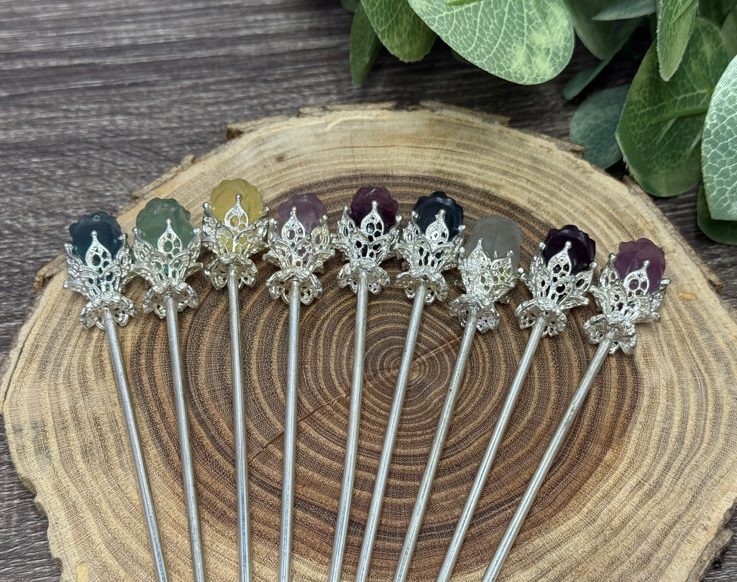 Fluorite Rose Hair Pins