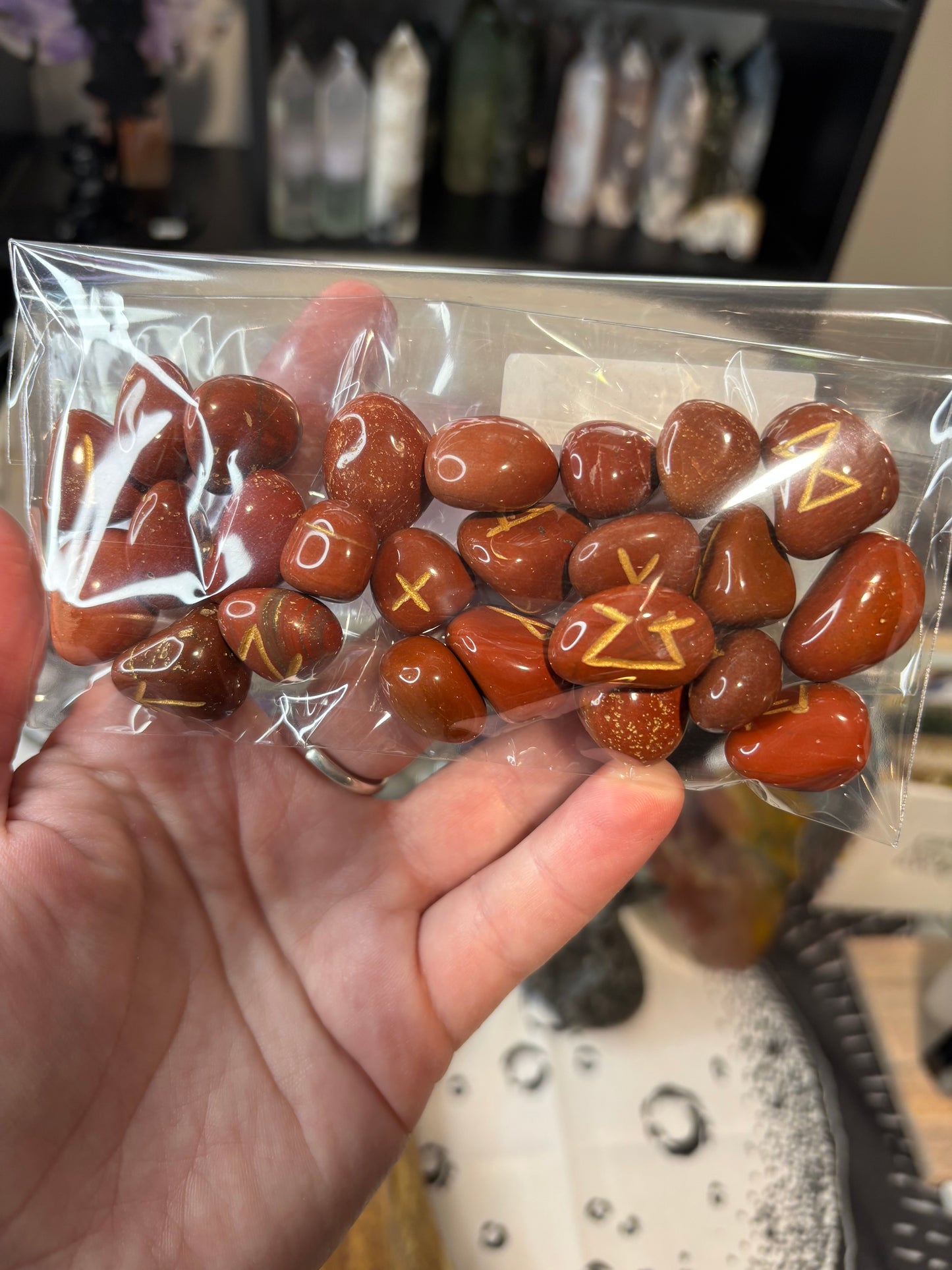 Red Jasper Rune Stones Set Crystal with Elder Futhark Letterings