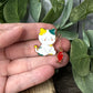 Sitting Cat Fishing Pin with Hanging Fish - White, Yellow, Green, Red Fish