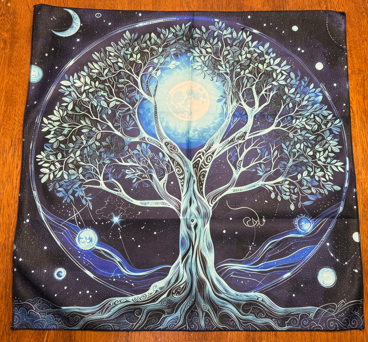 Altar Cloth -  Blue, Navy, Cyan Tree with Large Full Moon