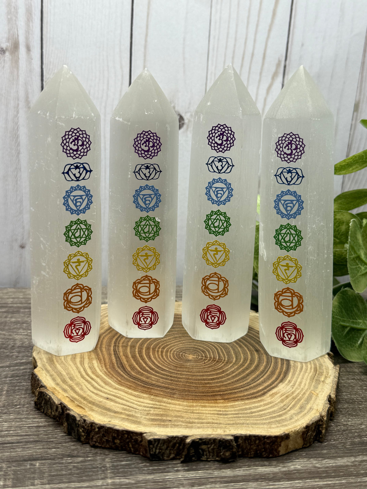 Chakra Carved Selenite Towers