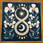Altar Cloth - black - Floral Figure 8 Snake, Sun, Moon, Large Peach Flowers