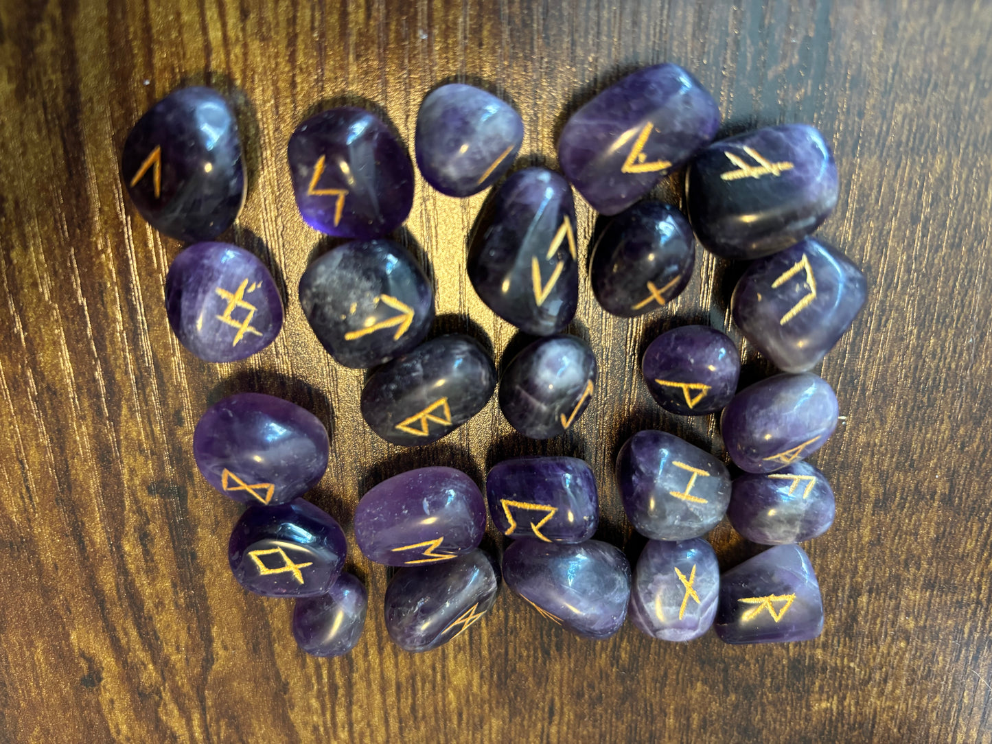 Amethyst Rune Stones Set Crystal with Elder Futhark Letterings - Set 2