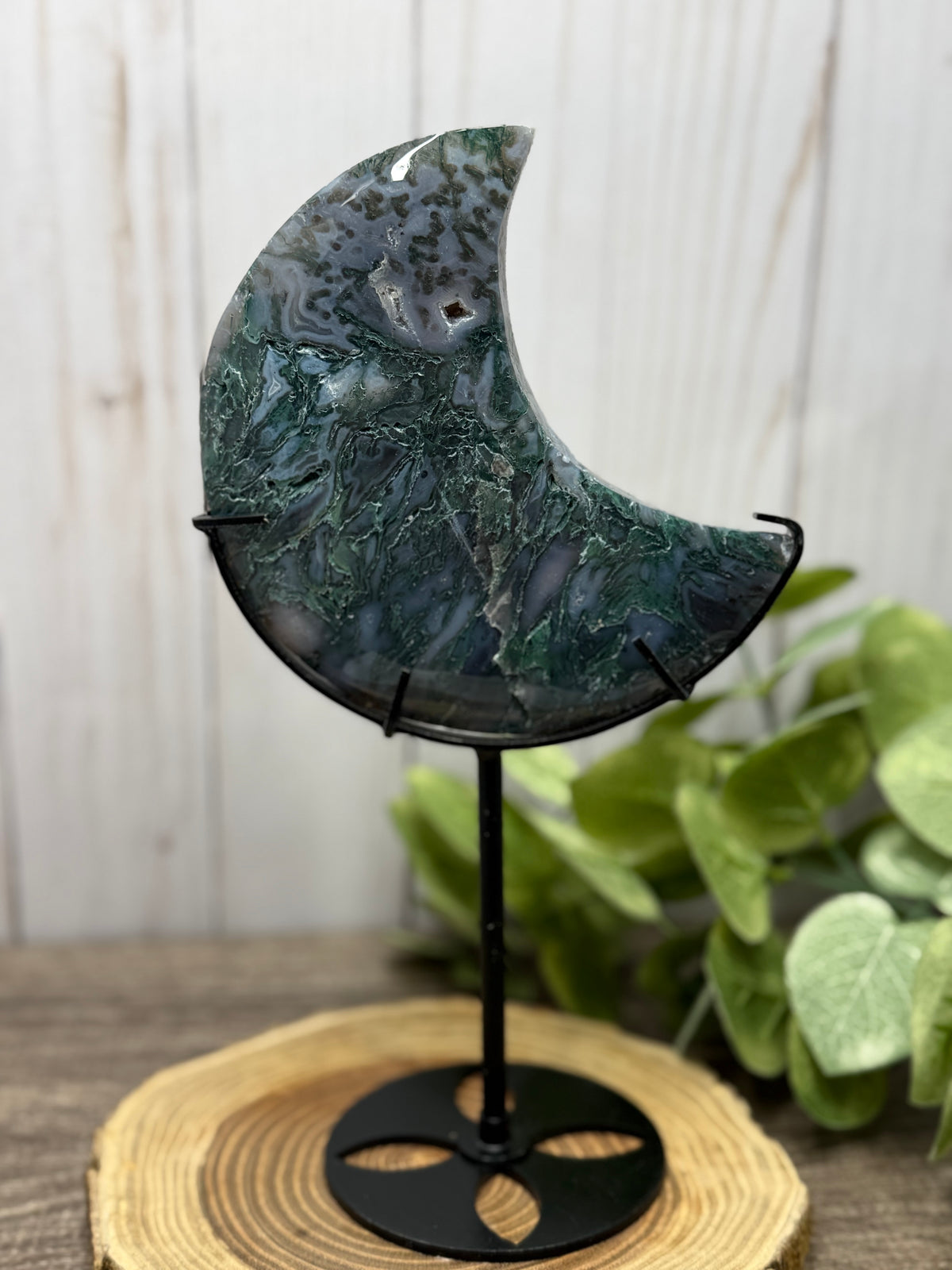 Moss Agate Moons on Stands (larger)