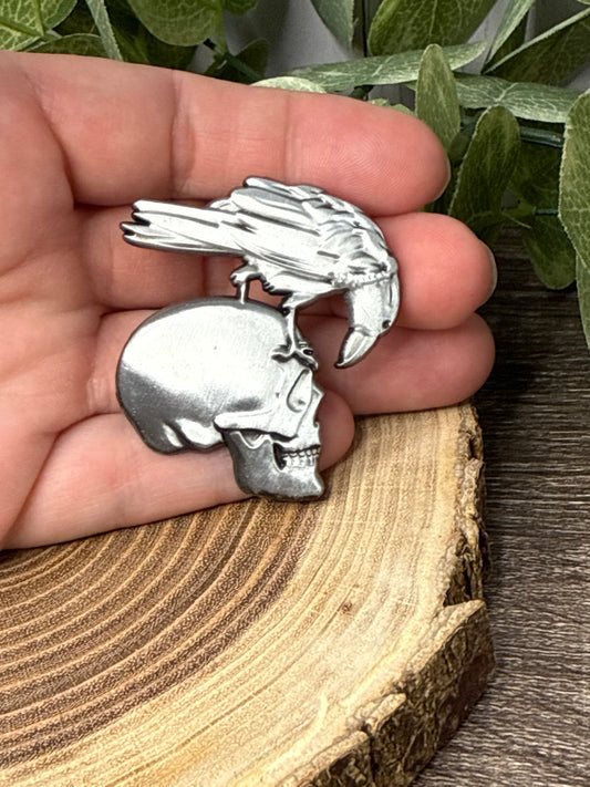 Bird and Skull - Large Pin - Silver