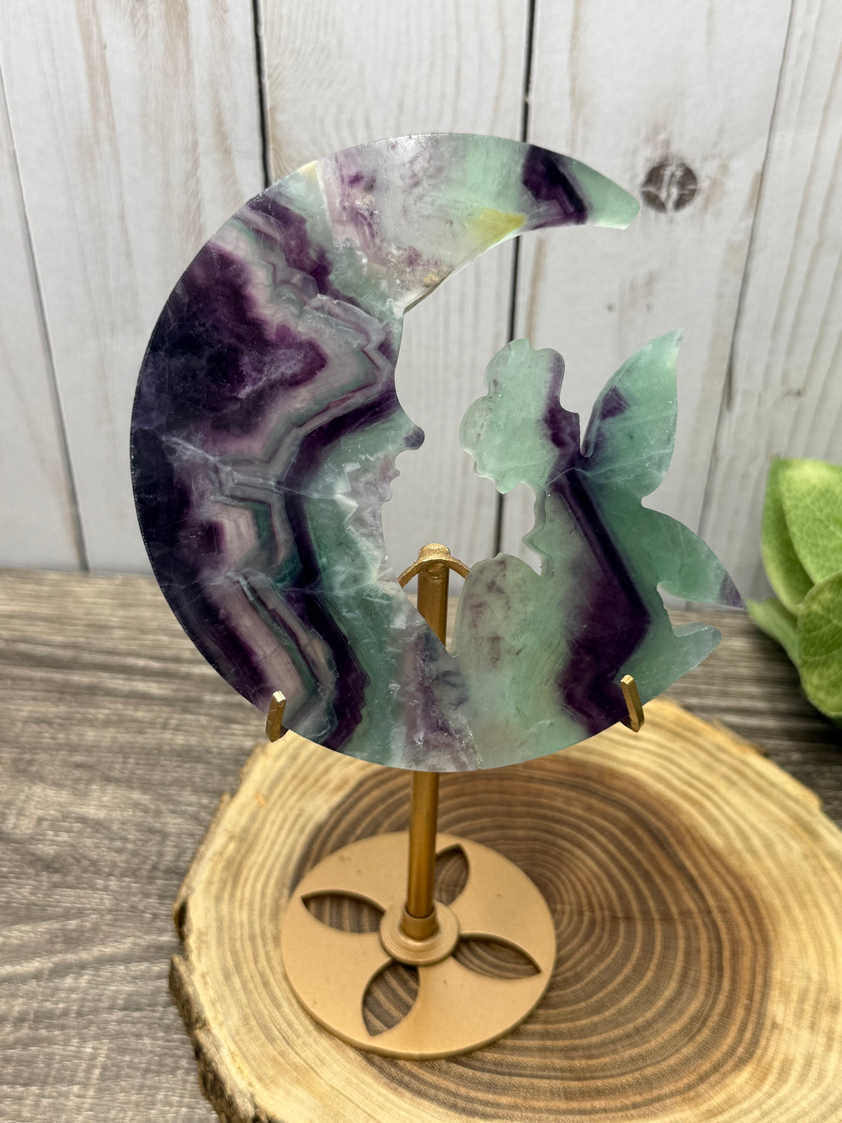 Fairy and Moon Carving on Stand