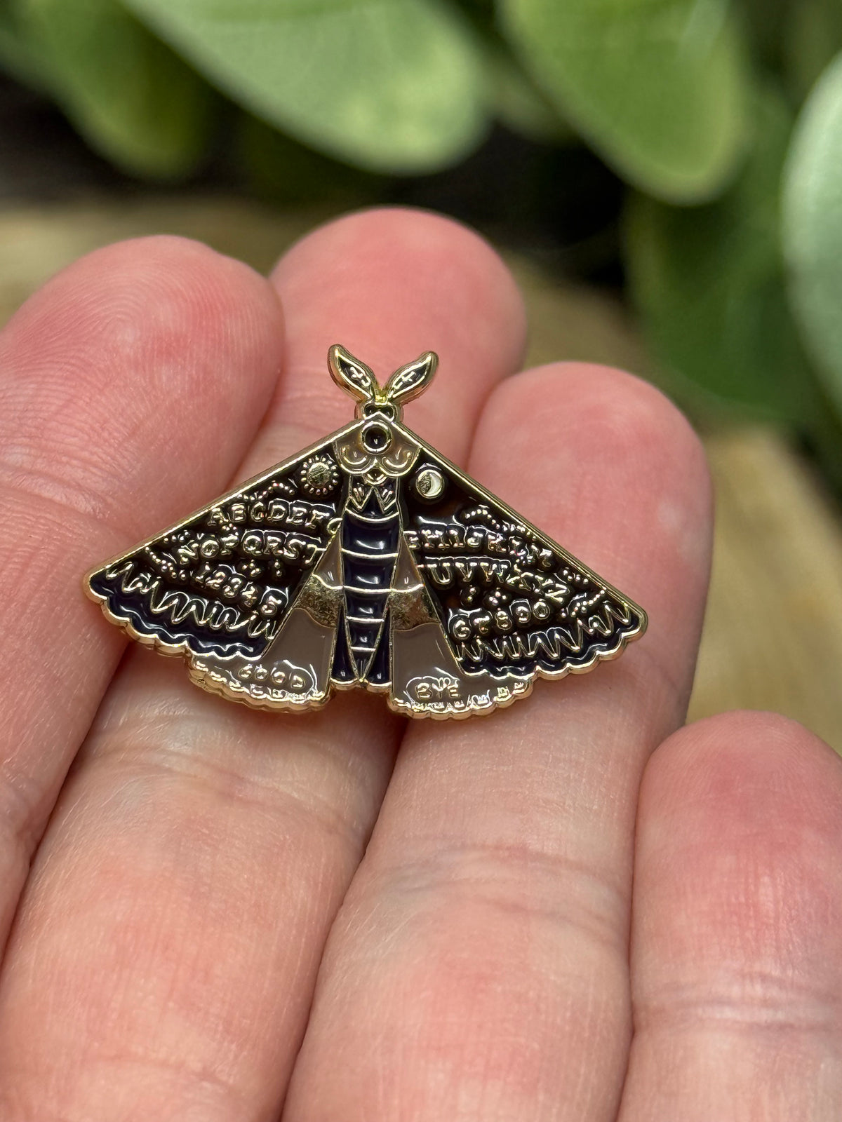 Butterfly Moth Alphabet Pin - Black and Gold