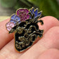 Anatomical Heart and Flowers Pin - Black or White