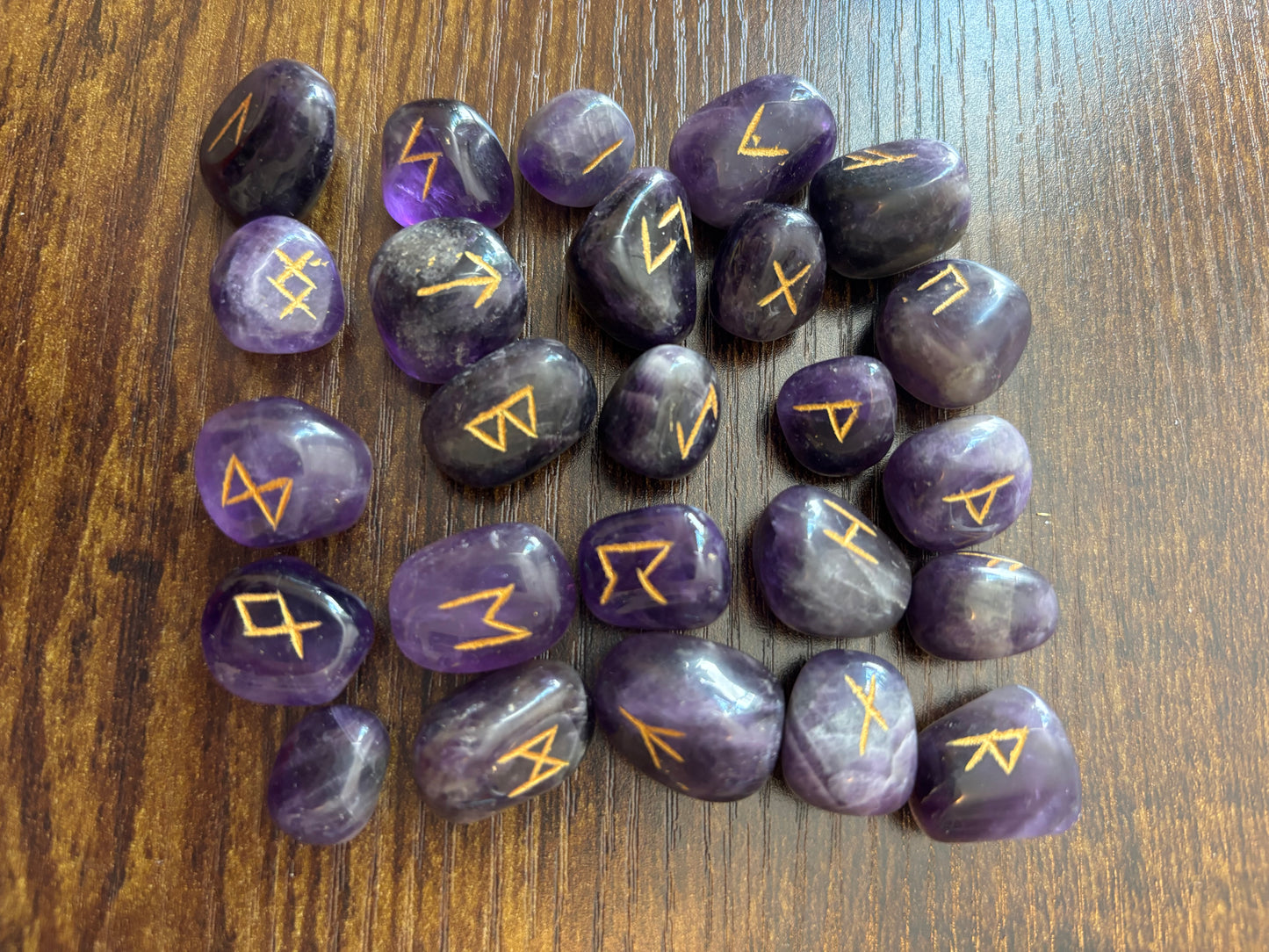 Amethyst Rune Stones Set Crystal with Elder Futhark Letterings - Set 2