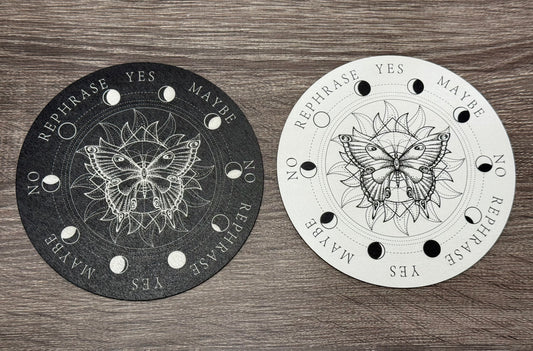 Pendulum Board - Moth with Mandala, Moon Phases - double sided