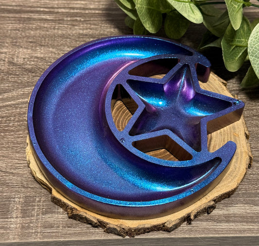 Moon and Star - Wooden (painted metallic)