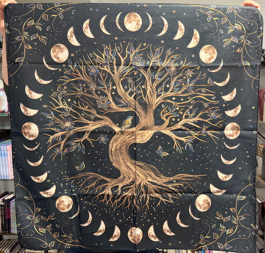Tapestry - Black Tree of Life, Moon Phases, Bird, Flowers, Butterfly