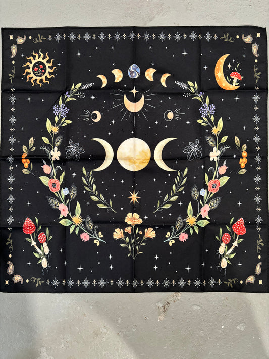 Altar Cloth - Moon Phase Above, Triple Moon in Middle