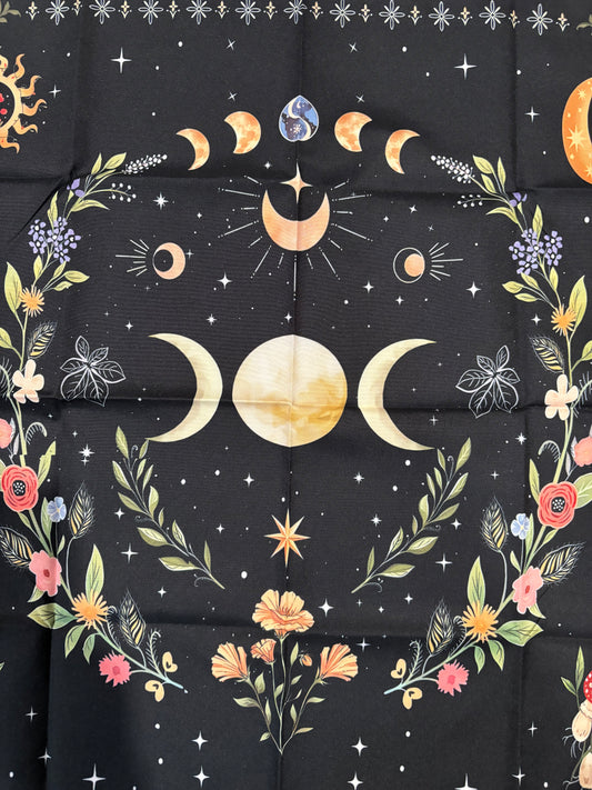 Altar Cloth - Moon Phase Above, Triple Moon in Middle