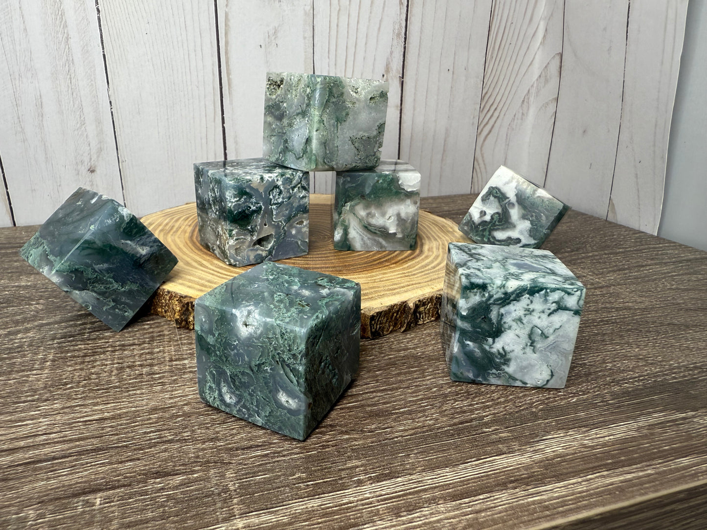 Moss Agate Squares/ Cubes