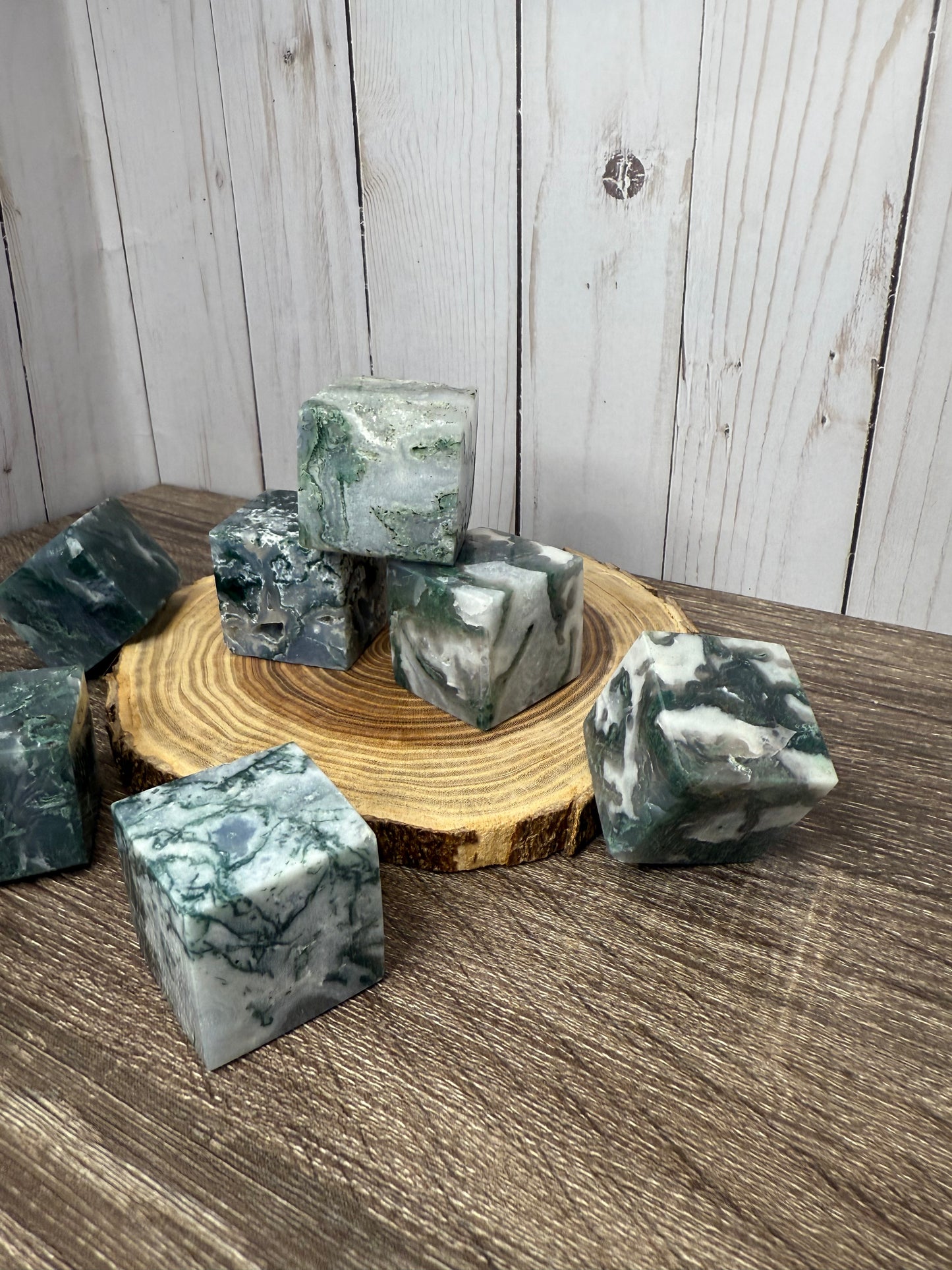 Moss Agate Squares/ Cubes
