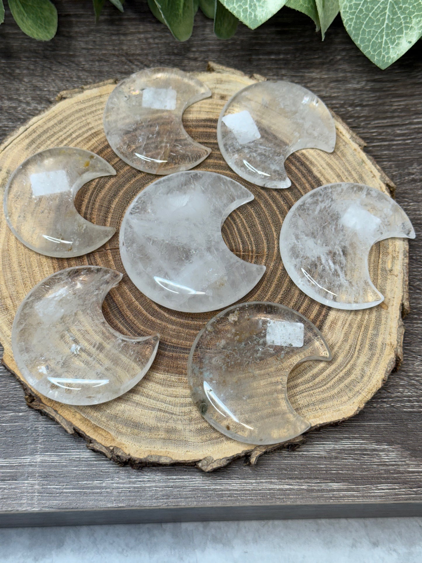Clear Quartz Moon Carvings