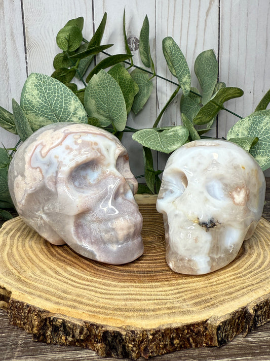 Flower Agate Skulls