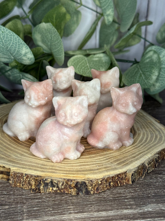 Cat Carvings Pink Opal