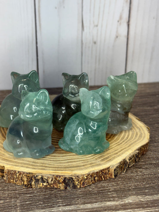 Cat Carvings Green Fluorite