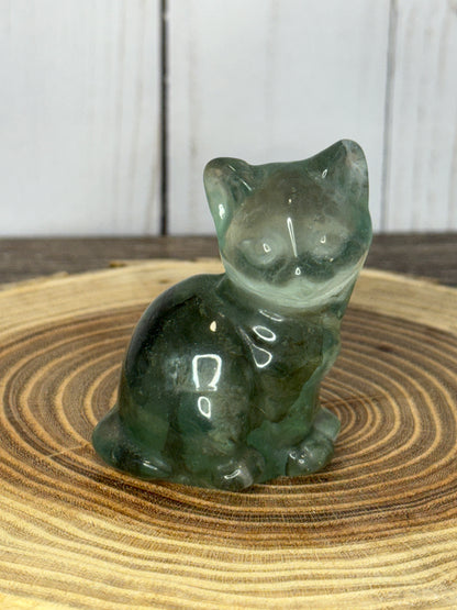 Cat Carvings Green Fluorite