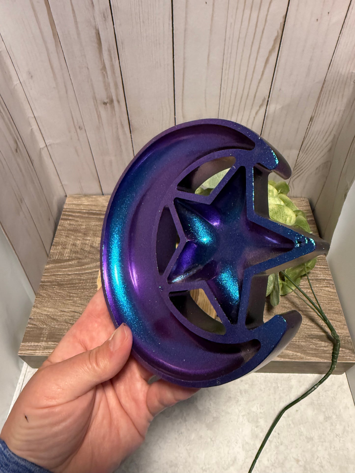 Moon and Star - Wooden (painted metallic)