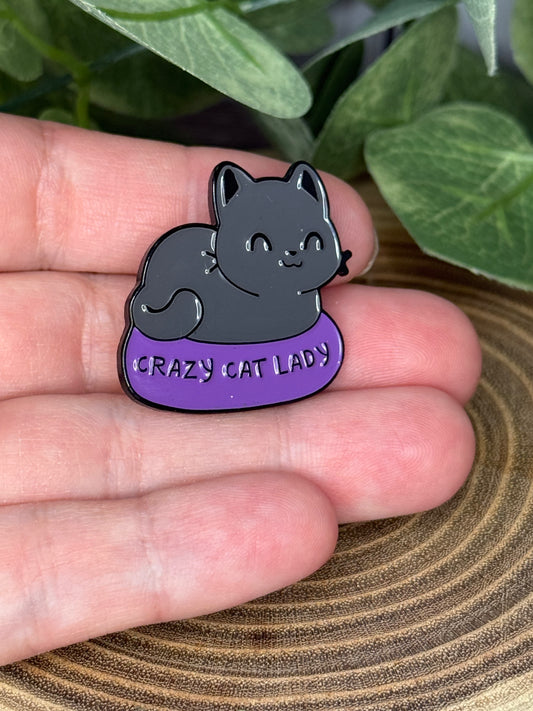 Crazy Cat Lady Pin - Grey and Purple