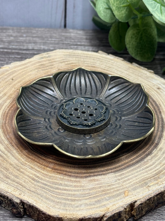Flower Incense Burner & Ash Catcher (large) - Alloy Black/Copper