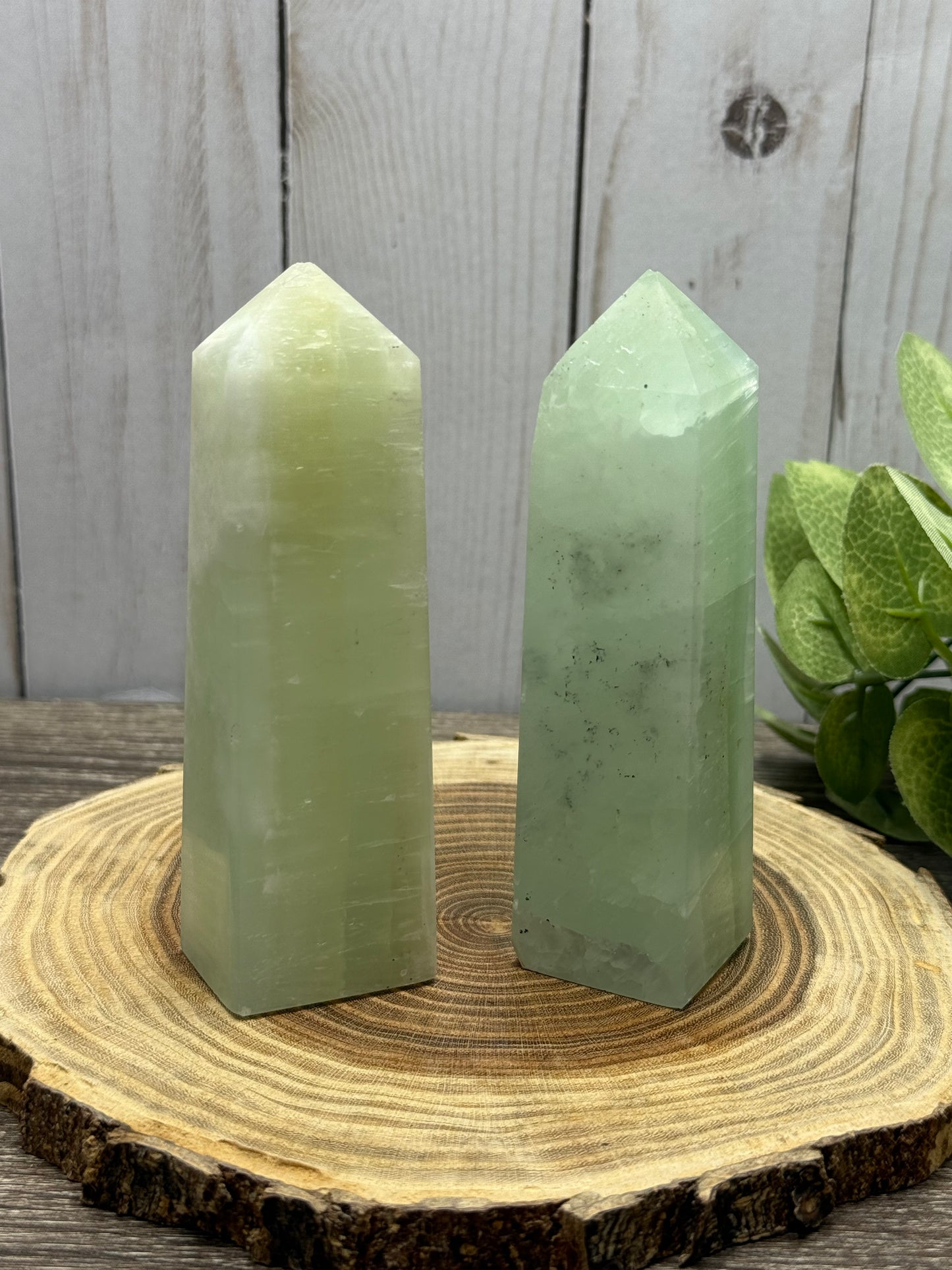 Misfit Pistachio Calcite Towers - chipped tips